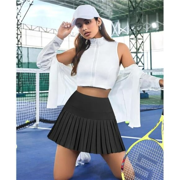 High Waisted Pleated Tennis Skirt with Shorts Workout Golf Skort with Pockets - Picture 4 of 6